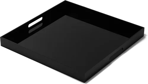 Miniatura 10 de Bandeja grande de acrílico blanco con asas, 19 x 19 x 2 pulgadas de alto, bandeja a prueba de derrames para otomana, mesa de café, desayuno, té