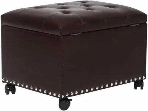 Miniatura 10 de Otomana de cuero con almacenamiento, 24 pulgadas, reposapiés otomanos con tapa con bisagras, taburetes tapizados rectangulares, con cabeza de clavo