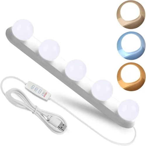 Luz de maquillaje, luces LED portátiles para tocador con modo de iluminación de 3 colores ajustable y regulable para espejo de tocador de vestidor