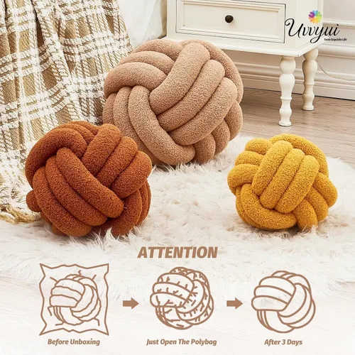 Miniatura 4 de Uvvyui - Almohada de nudo en forma de bola, almohadas decorativas suaves para el hogar, cojín redondo de arrojo, almohada de felpa anudada hecha a