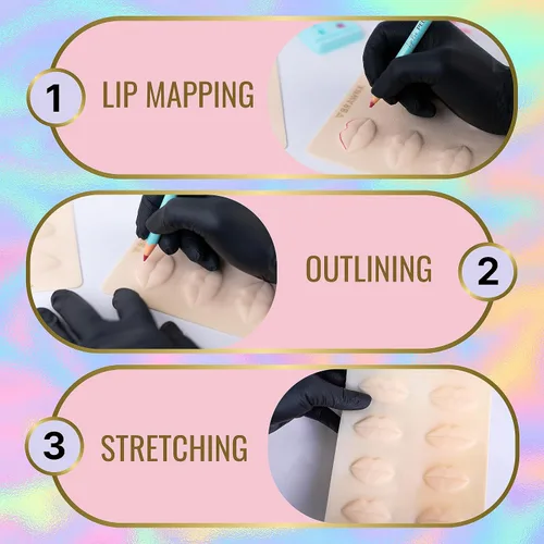 Miniatura 6 de BRAWNA 3D Lip PMU Practice Skin - 10 formas de labios - Piel de práctica de tatuaje de labios - Suministros PMU