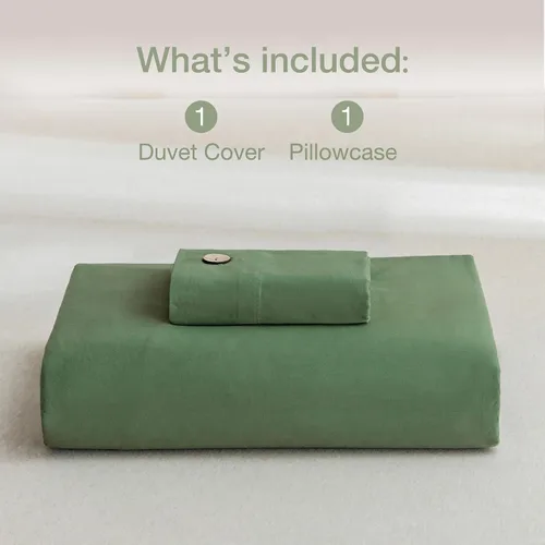 Miniatura 8 de JELLYMONI - Juego de funda de edredón de algodón para cama individual XL - Funda de edredón verde con botón, 100% algodón lavado, 2 piezas de ropa