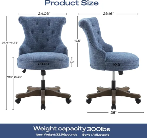 Miniatura 2 de HUIMO Silla de oficina en casa, silla de escritorio tapizada sin brazos con ruedas, altura ajustable, silla de escritorio para computadora con patas