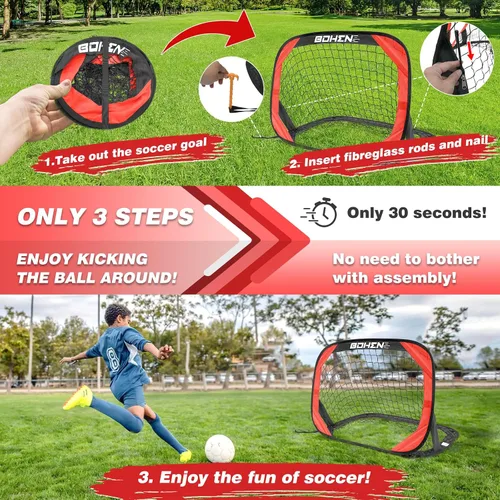 Miniatura 3 de BOHEN Porterías de fútbol desplegables para niños, red de fútbol portátil plegable para exteriores, interiores, patio trasero y playa