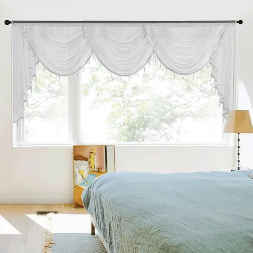 Miniatura 30 de NICETOWN - Cortinas transparentes elegantes de gasa para sala de estar/guardería, cortinas victorianas con bolsillo para barra, gris claro y blanco