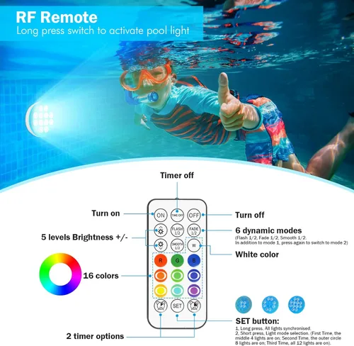 Miniatura 6 de Luces para piscina, luces LED sumergibles recargables de ultra alta luminosidad con control remoto, luz LED magnética impermeable IP68 de 22