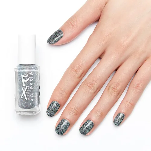 Miniatura 9 de essie Expressie FX - Esmalte de uñas vegano de secado rápido, capa superior con purpurina plateada, 0.33 onzas líquidas