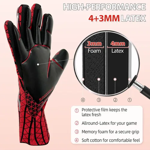 Miniatura 4 de Sportout Guantes de portero, guantes de portero transpirables, guantes de portero de fútbol, látex de 0.157 in, corte negativo, para adultos
