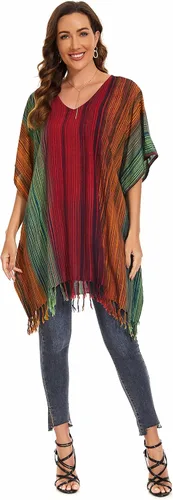 Miniatura 2 de Blusa tipo caftán con rayas bohemias para mujer, talla extra grande XL a 4X