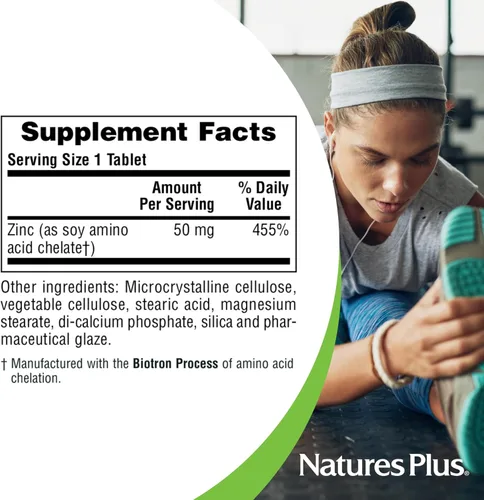 Miniatura 5 de NaturesPlus Zinc - 50 mg, 90 tabletas - Apoya la salud inmunológica y el bienestar general - Forma de quelato de aminoácidos de alta potencia - Sin