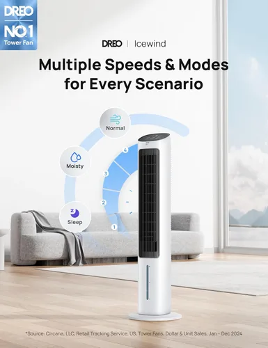 Miniatura 2 de DREO Enfriador de aire evaporativo, ventilador de enfriamiento sin aspas de 40 pulgadas para dormitorio, ventiladores oscilantes de 80° que soplan