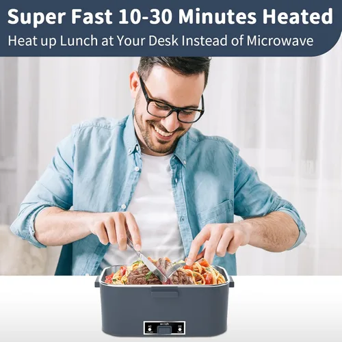 Miniatura 3 de Lonchera eléctrica térmica para adultos con 2 envases de 1.8L, interruptor de encendido/apagado de alimentación y 0.6L de doble capa, calentador