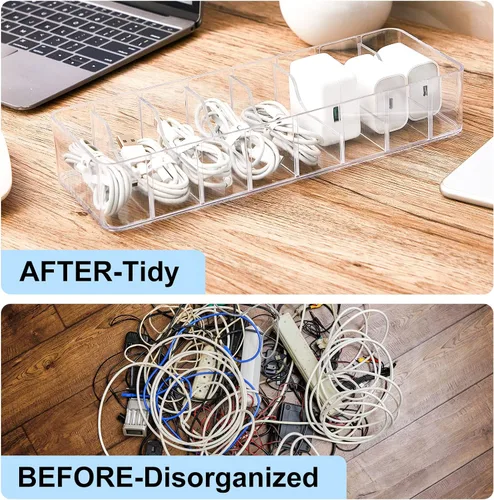 Miniatura 6 de Tatuo 1 Pieza Organizador de Cables con 10 Amarres de Alambre, Caja de Almacenamiento de Cables de Plástico Caja para Cargador Organizador