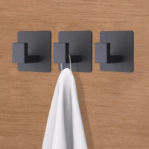 Miniatura 4 de VAEHOLD Ganchos adhesivos para toallas, ganchos de pared de servicio pesado de aluminio negros para colgar abrigo, sombrero, toallas, batas, ropa