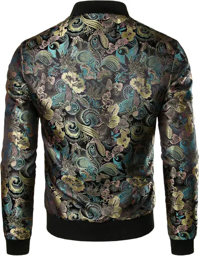 Miniatura 3 de JOGAL - Chaqueta de lujo satinada con bordado floral para hombre