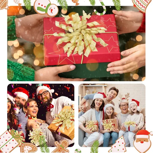 Miniatura 6 de Xinnun 24 lazos para envoltura de regalos, lazo rizado de Navidad de 6 pulgadas, lazos de regalo autoadhesivos con purpurina para manualidades