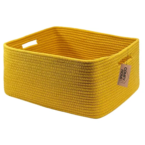 Miniatura 30 de COMFY-HOMI Cesta tejida de cuerda de algodón con asas para estantes, juguetes, libros, cestas de almacenamiento de tela para organizar, organizador
