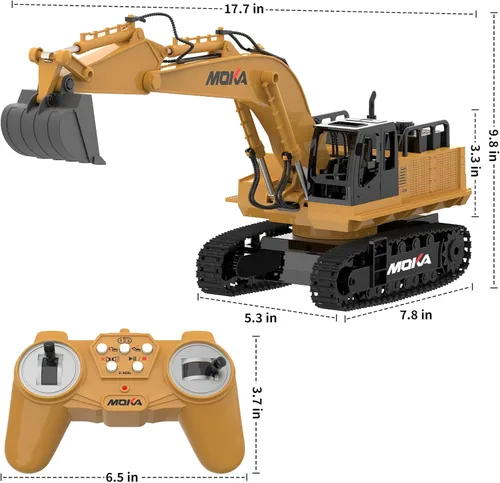 Miniatura 7 de Excavadora de juguete con control remoto, pala de metal con luces, sonidos y rotación de 680°, baterías de 2400 mAh, 120 minutos (máximo) tiempo