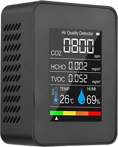 Miniatura 4 de LANRU Monitor portátil de calidad del aire Detector de CO2 para interiores, 5 en 1, formaldehído HCHO TVOC, probador LCD de temperatura y humedad