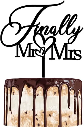 Miniatura 5 de Finally Mr & Mrs - Decoración para tartas, aniversario de boda, despedida de soltera, decoración romántica para tartas (acrílico, negro)