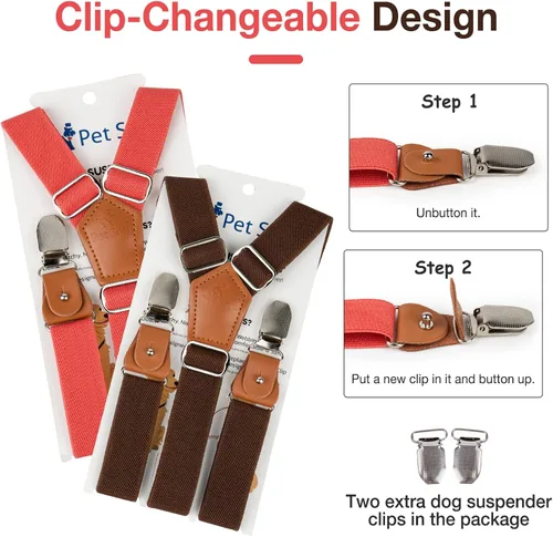 Miniatura 5 de Pet Soft Tirantes para perro, 2 piezas de tirantes para pañales para perras, falda de perrito, vestido, pañales (café y rojo, M/L)