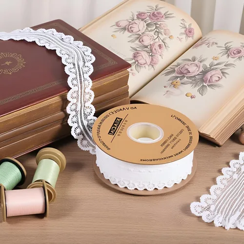 Miniatura 2 de Cinta de encaje blanco crema de 1.2 pulgadas de ancho x 50 yardas de tela de encaje con patrón vintage, perfecta para envolver regalos