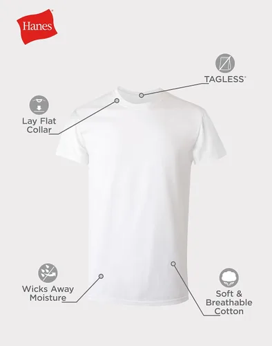 Miniatura 7 de Hanes Paquetes de camisetas interiores para hombre, camisetas interiores de algodón suave Stay-Tucked, las mejores camisetas interiores