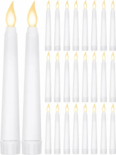 Miniatura 17 de Treela 24 Piezas Velas Cónicas Sin Llama Operadas por Batería a Granel Velas Falsas de 11 Pulgadas Luz LED Candeleros Parpadeantes Cónicos para Rosa