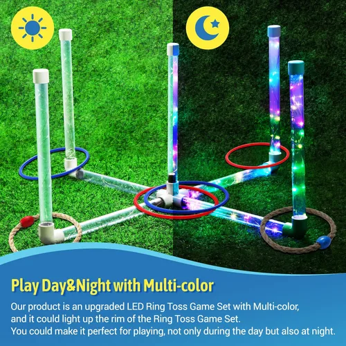 Miniatura 2 de Juegos de patio al aire libre para adultos y niños, juegos de lanzamiento de anillos LED con multicolor, fáciles de configurar y sin necesidad