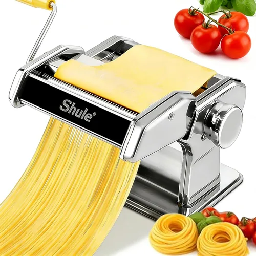 Máquina para hacer pasta con 7 ajustes de grosor ajustables, máquina manual de fideos de acero inoxidable, rodillo de pasta y cortadores con mango