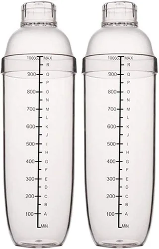 Miniatura 7 de Coctelera de plástico, mezclador de bebidas, agitador manual con taza y escalas, transparente (10 oz / 300cc)
