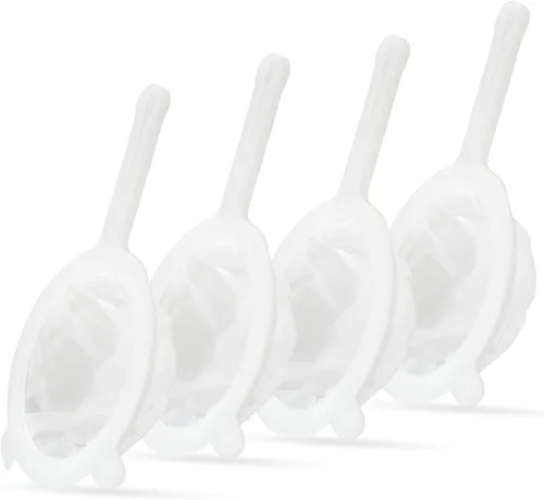 Juego de coladores de malla múltiple premium, paquete de 4 – malla 100/200/300/400, tamiz de malla fina de nailon y plástico para té, café, leche de