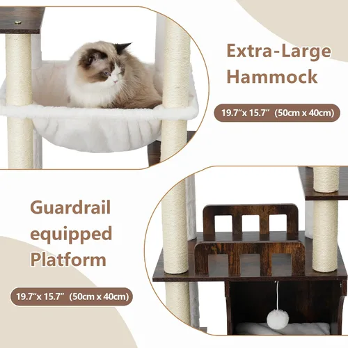 Miniatura 4 de Gitelsnour Árbol para gatos, torre de madera para gatos de 70.9 pulgadas para gatos grandes y adultos, muebles modernos para gatos con condominio