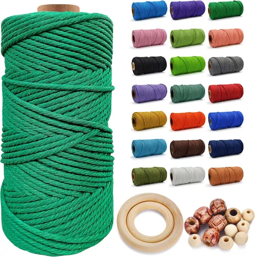 Miniatura 8 de Cuerda de Algodón 8mm x 20 Yardas - Cuerda de Macramé Natural Sin Blanquear - Cuerda de Algodón Trenzada de 3 Hilos para Colgar en la Pared, Blanco
