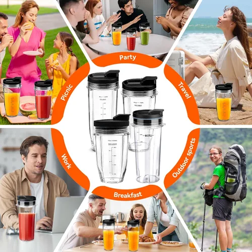 Miniatura 7 de 2 vasos de repuesto para licuadora de 16 onzas para Ninja, vaso de licuadora de una sola porción con 4 tapas de sellado para BL660 BL663 L740 BL770