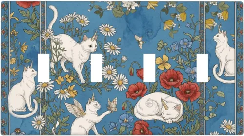 Miniatura 165 de Decorative Outlet Covers Blue Background White Cat Daisy Floral 2-Gang 1-Gang Wall Plate Single Toggle/Rocker Farmhouse Style Light Switch Covers