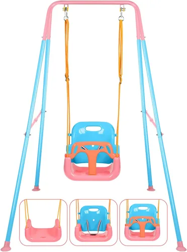Miniatura 8 de Juego de columpios para niños pequeños, columpio 3 en 1 para patio trasero, juegos de columpios plegables para niños de 6 meses en adelante, fácil