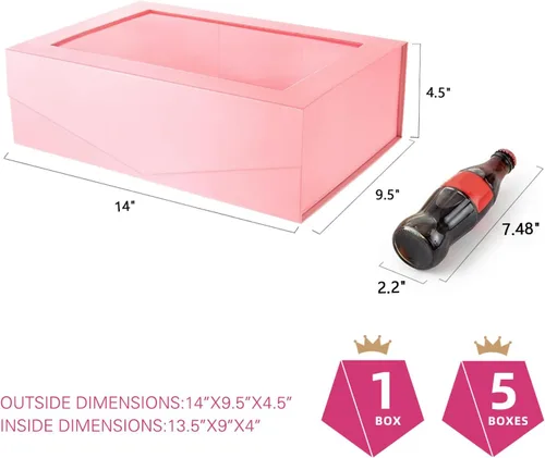 Miniatura 3 de PACKQUEEN Caja de regalo grande rosa con ventana, 13.5x9x4.1 pulgadas, caja de regalo transparente para el Día de la Madre con cinta, tarjeta