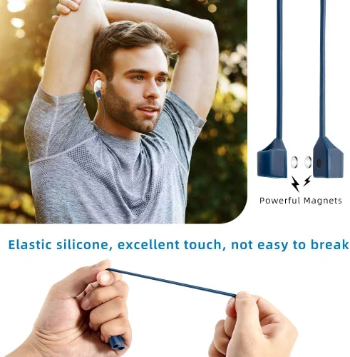 Miniatura 5 de Correas magnéticas antipérdida para AirPods, paquete de 4, cuerda de cuello de silicona suave con diseño ultra fuerte y magnético, compatible