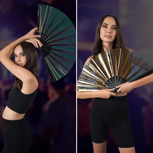 Miniatura 44 de SoJourner Bags Rave Fan – Ventilador plegable grande – Ventilador de mano Clack para raves, Halloween, Burlesque, trajes de arcoíris para mujeres