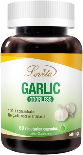 Miniatura 11 de LOVITA Extracto de ajo inodoro, estandarizado al 1.25% de alicina, potente concentración 100:1, apoya el corazón, la presión arterial, el colesterol