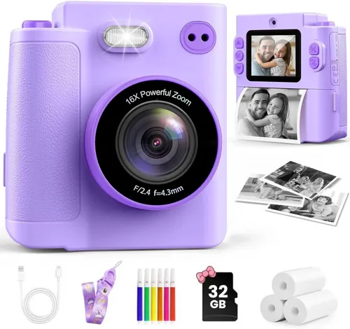 Miniatura 9 de Juguetes de cámara para niños de 3, 4, 5, 6, 7, 8, 9, 10 años, regalo de cumpleaños de Navidad con cámara digital HD 1080P, tarjeta SD de 32 GB, Rosa