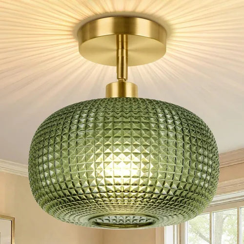 Miniatura 12 de ROTTOGOON Lámpara de techo semiempotrada, luces de techo inclinadas doradas ajustables con pantalla de vidrio ámbar, modernas lámparas de pasillo