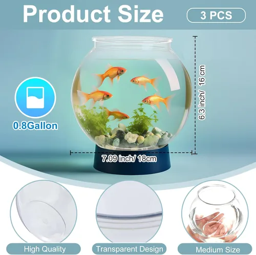 Miniatura 3 de Mifoci 3 peceras de plástico transparente de 100 onzas Goldfish Bowl multiusos redondo de escritorio para acuario transparente para el hogar