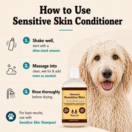 Miniatura 5 de Natural Dog Company Acondicionador de piel sensible para perros – Avena hidratante para pieles sensibles y con picazón, fórmula desenredante de aseo