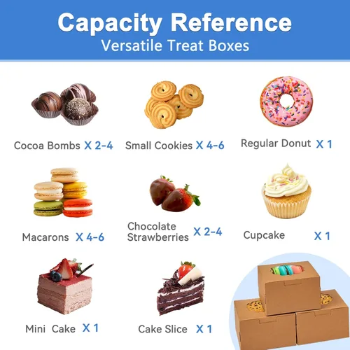 Miniatura 5 de Shallive Cajas de galletas pequeñas de 4 pulgadas, 50 piezas, marrón - Cajas de dulces de panadería con ventana para regalar, contenedores de papel