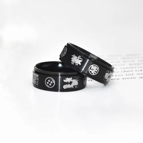Miniatura 4 de YWDREAM Anillos de anime para hombres, joyería de anime, anillo giratorio de acero inoxidable negro, tamaño 6 a 13, Acero inoxidable, Resina