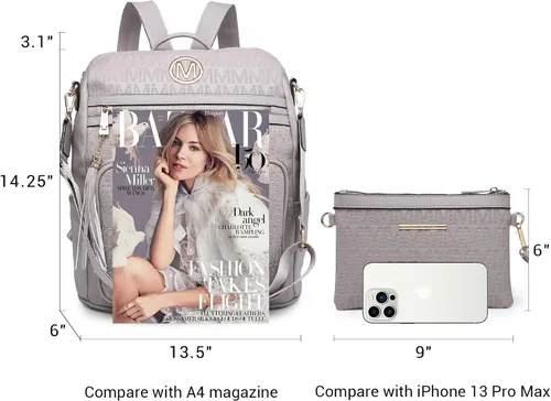 Miniatura 12 de MKP COLLECTION Mochila de moda para mujer, bolsa convertible grande para mujer, mochila de viaje, bolsa de hombro, juego de 2 piezas con borla, Beige