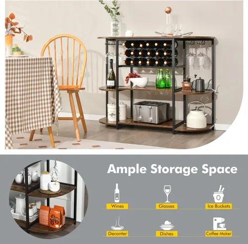 Miniatura 8 de LOKO Mesa de estante para vinos, gabinete industrial de bar de vino de 47 pulgadas con estante para vino y soportes para vidrio, gabinete