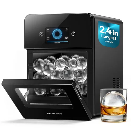 Miniatura 11 de EUHOMY Encimera para hacer bolas de hielo de 2 pulgadas, 4 piezas listas en 40 minutos, 144 unidades/día, máquina de hielo de esfera autolimpiante